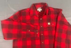 Carhartt Original Fit Red Plaid Flannel Long-Sleeve Shirt, Men’s L-Tall